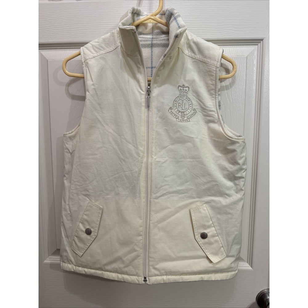 Ralph Lauren Vest Women's Sm Reversible Soft Shell Fleece Pockets Crest Logo  R2